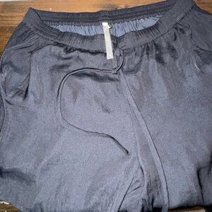 Black and Light Blue Satin Drawstring Lounge Shorts